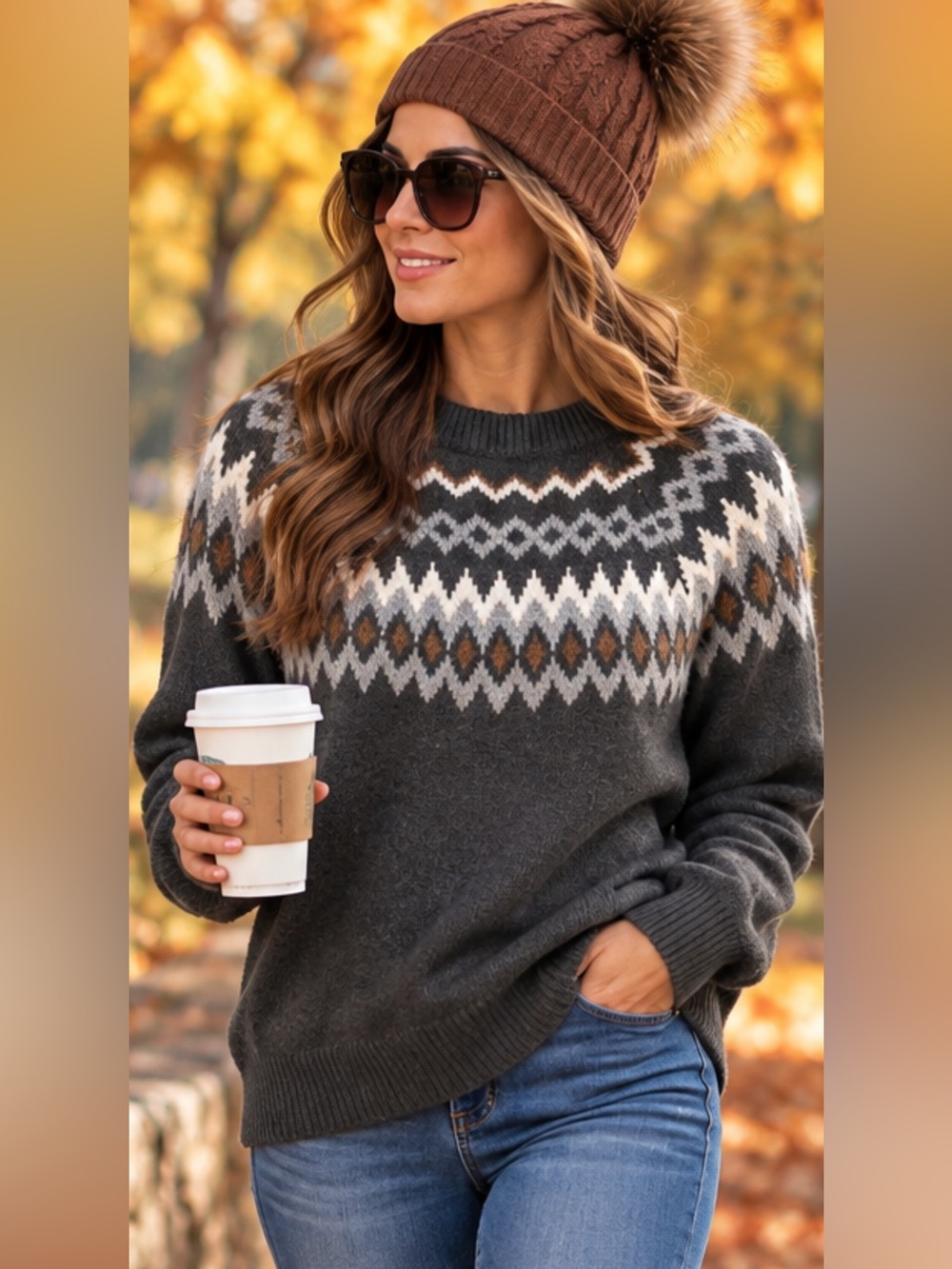 Cozy Charcoal Fair Isle Knit Sweater - Medium NEW great for layering in the Fall